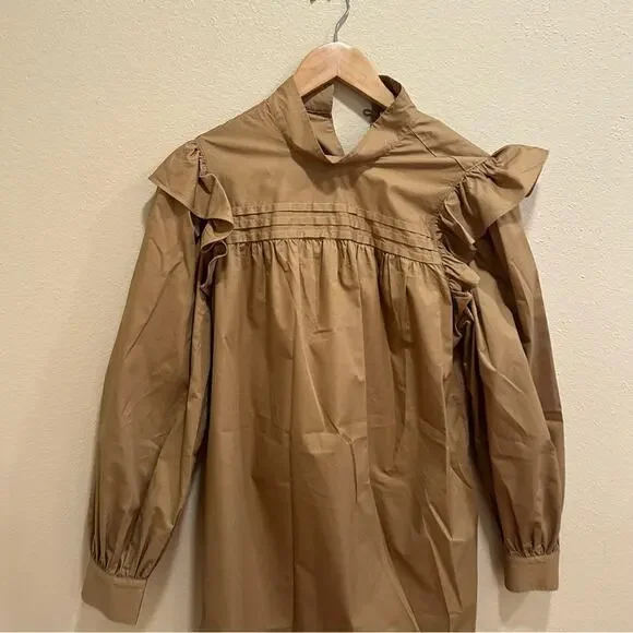 Tuckernuck Xirena Camel Brown Cotton Long Sleeve Mini Dress Small - Picture 11 of 12